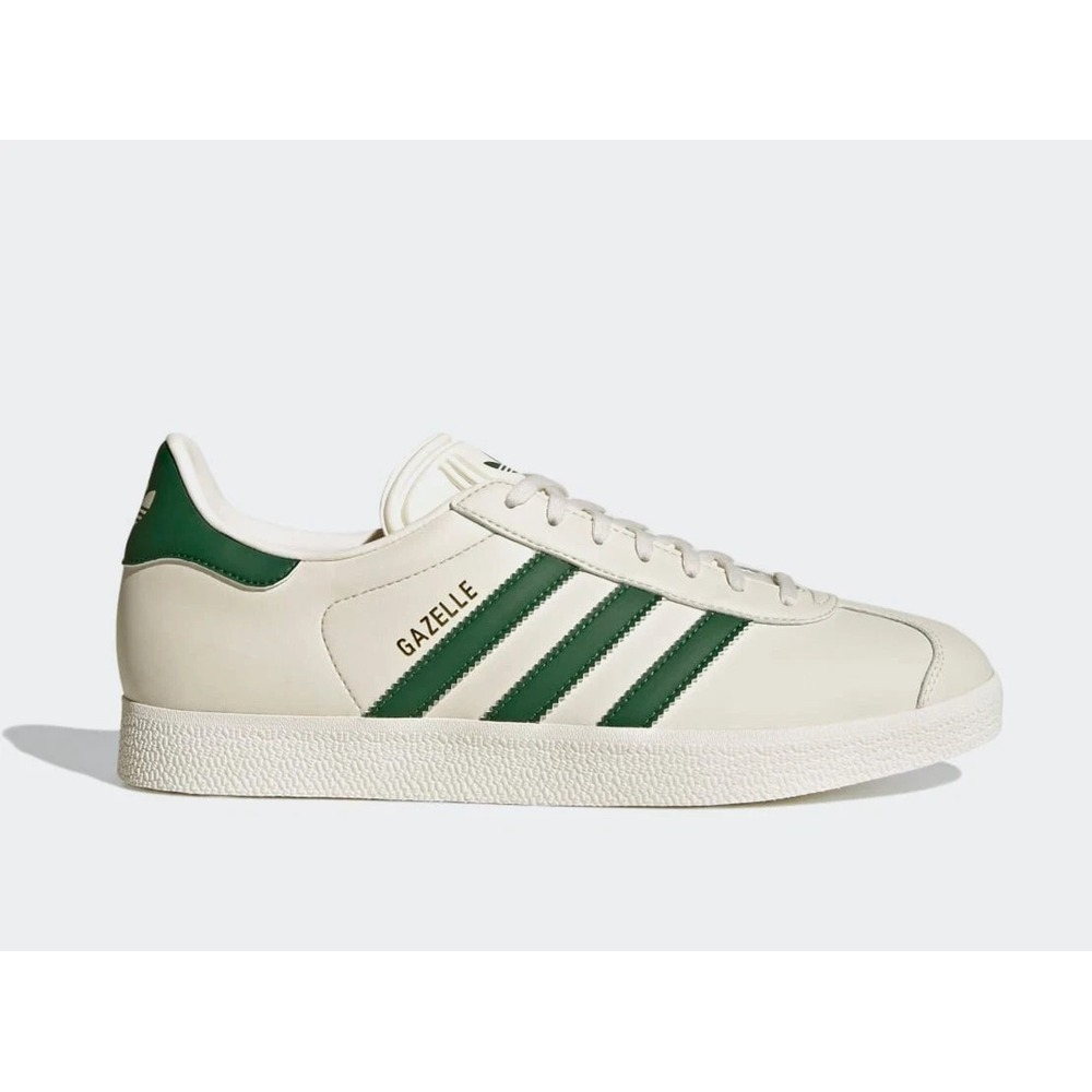 Adidas Gazelle Womens Sz 5 Leather Shoes Cloud White/Dark Green/Gold  ID6114 NEW